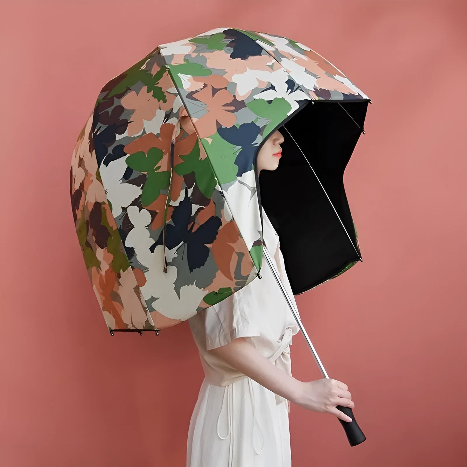 Helmet umbrella with NC fabric canopy and EVA bone, 76cm unfolded, long handle, dual-purpose sun and rain protection