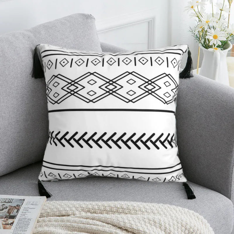 Bohemian national throw pillow pillowcase in light gray with pattern for living room sofa decor