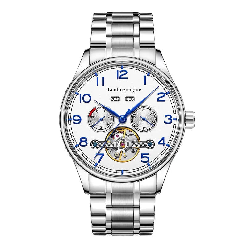 Business hollow men's mechanical watch with sapphire crystal glass and stainless steel case