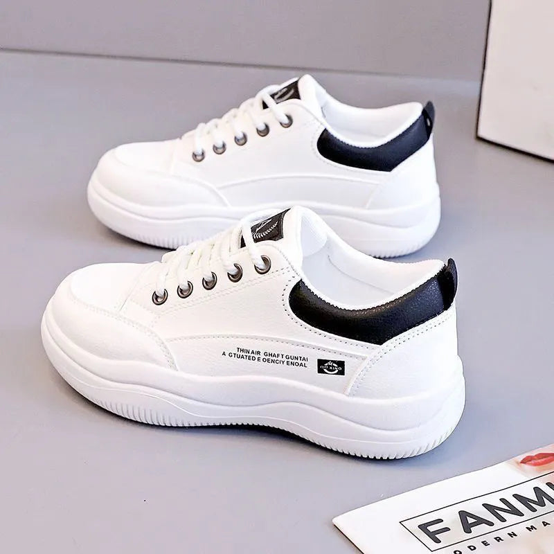 Women's white Korean-style leather pumps with cross straps and round toe
