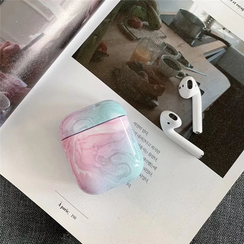 White marble hard PC protective case cover for Apple AirPods 1 and 2 charging box