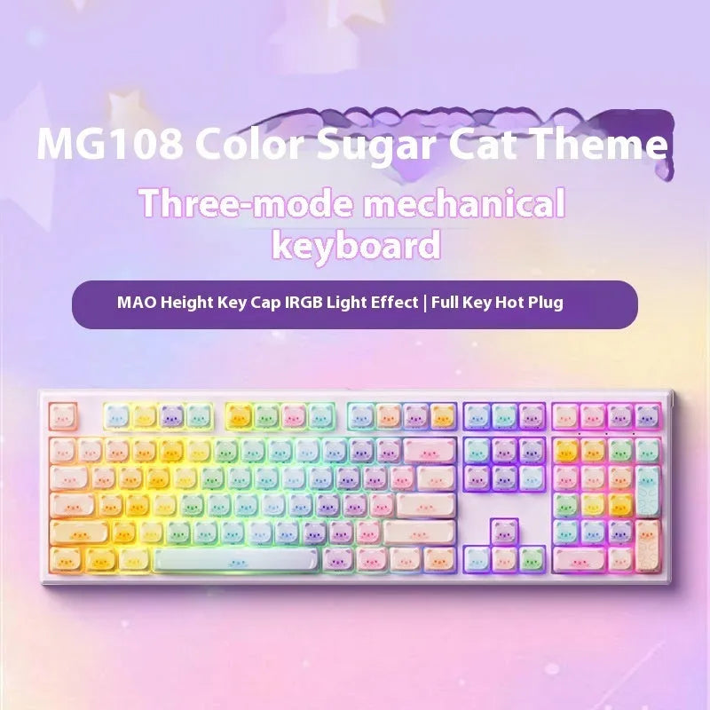 MG108B coloured sugar cat design mechanical keyboard with piano switches and Bluetooth connectivity