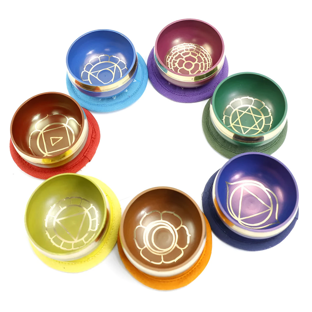 Handmade Himalayan singing bowl in colourful design for meditation and yoga