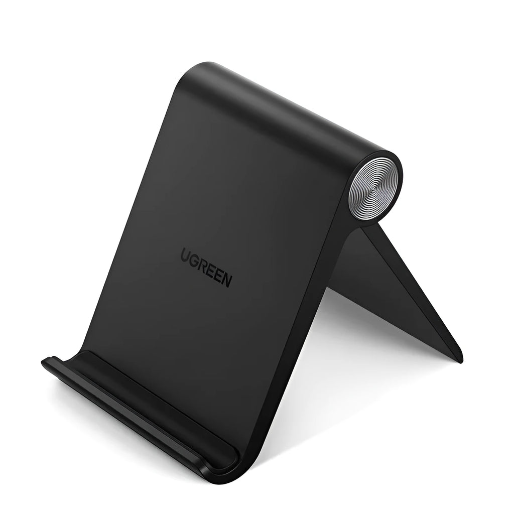 UGREEN Lazy Bracket phone holder holding a smartphone in clamp, black colour, portable design