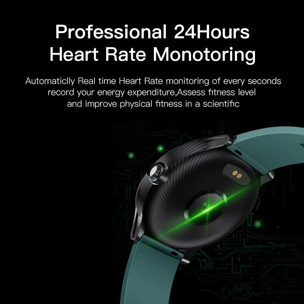 Waterproof heart rate multi sport smart watch with touch screen, green colour, front view