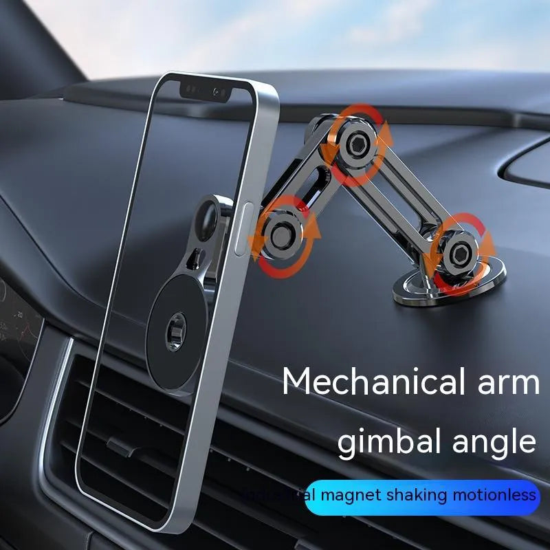 Black magnetic car phone holder mounted on air vent with smartphone attached