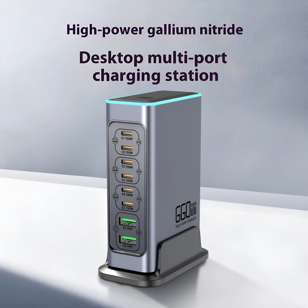 660W GaN desktop fast charger with multiple USB-C ports for phones and tablets