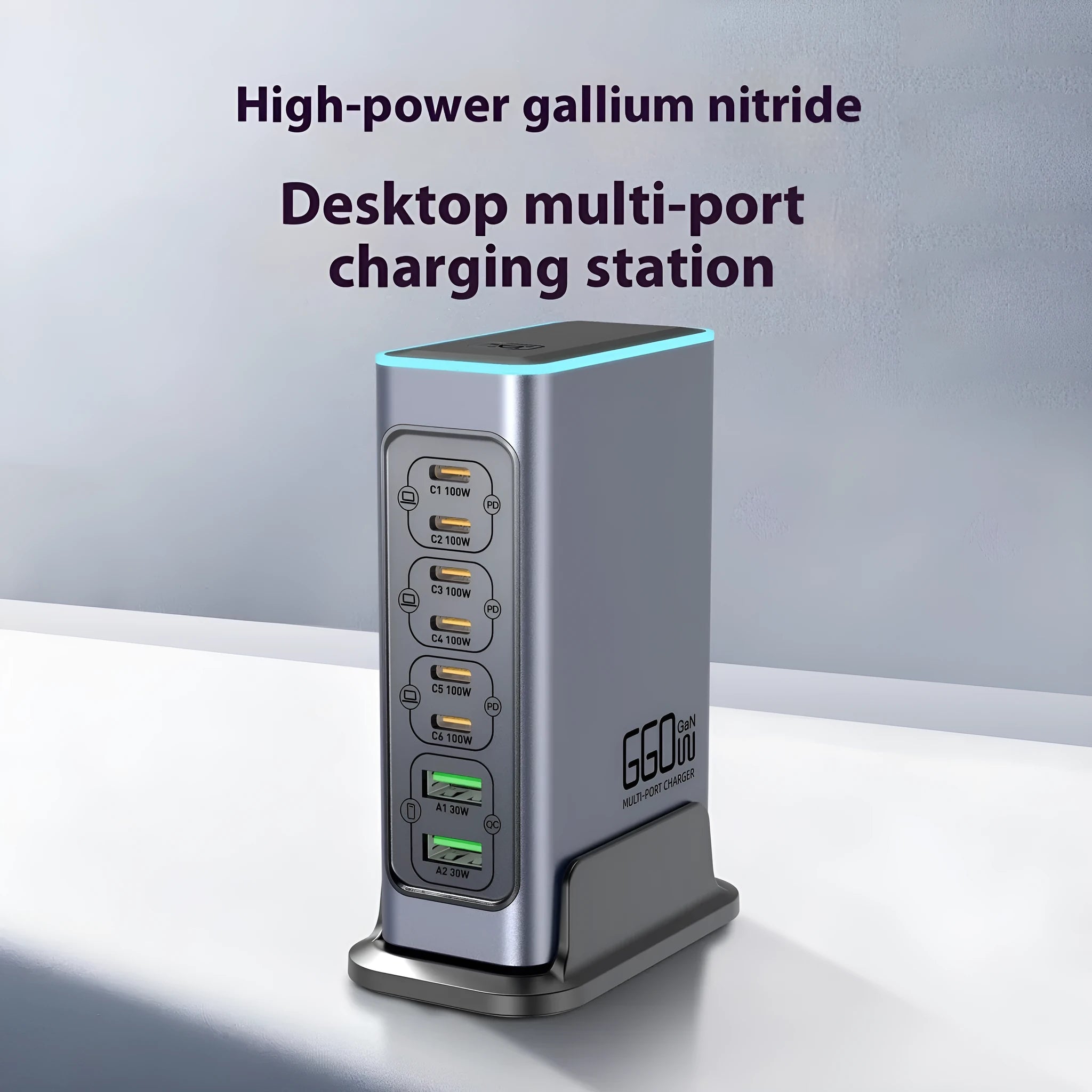 660W GaN desktop fast charger with multiple USB-C ports for phones and tablets
