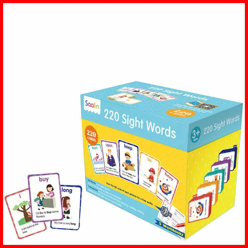 High frequency word card gift box set with 220 game cards and 5 workbooks for early childhood literacy