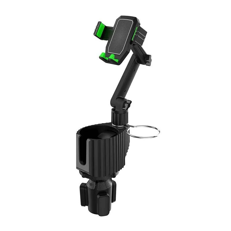 Green and grey car drink rack holder for bottles, cups and mobile phones
