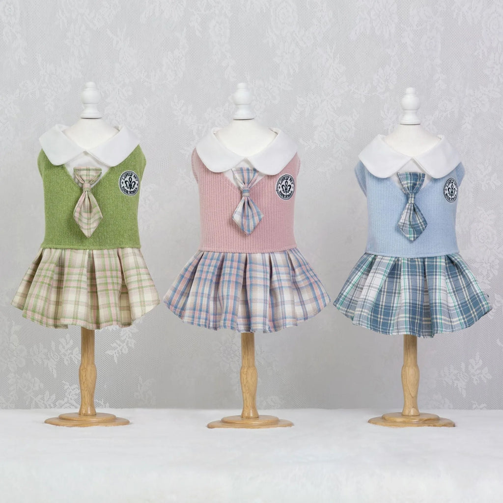 Tartan pattern pet skirt for dogs and cats in polyester princess style