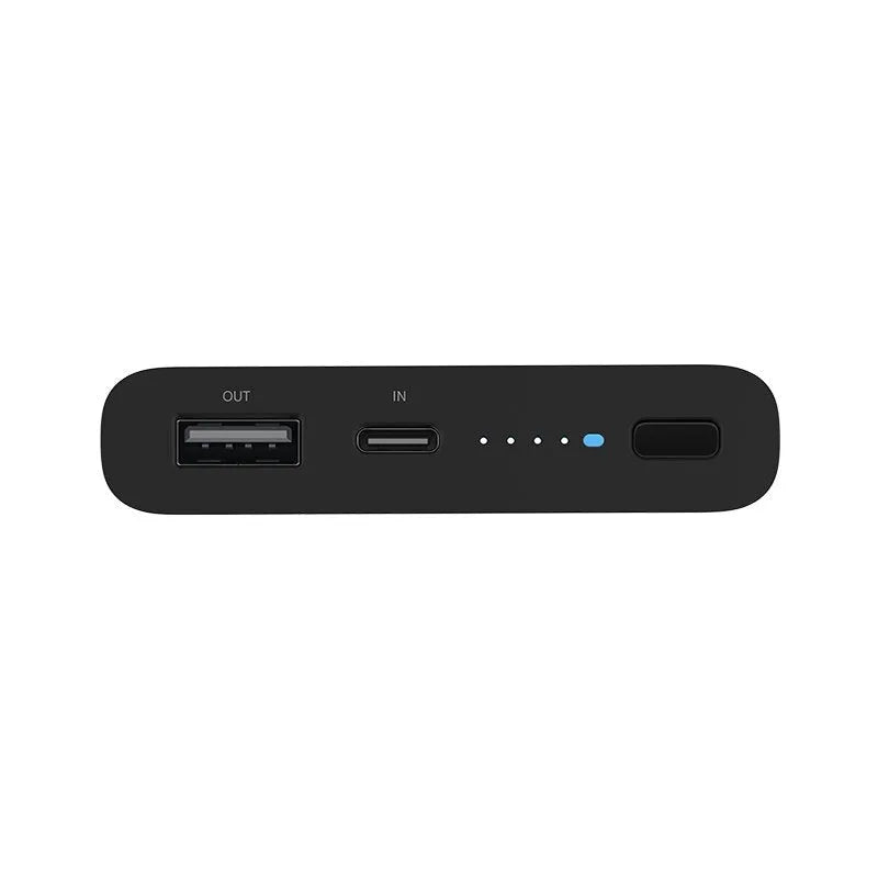 Black and white 10000mAh power bank with USB Type-C port and wireless charging