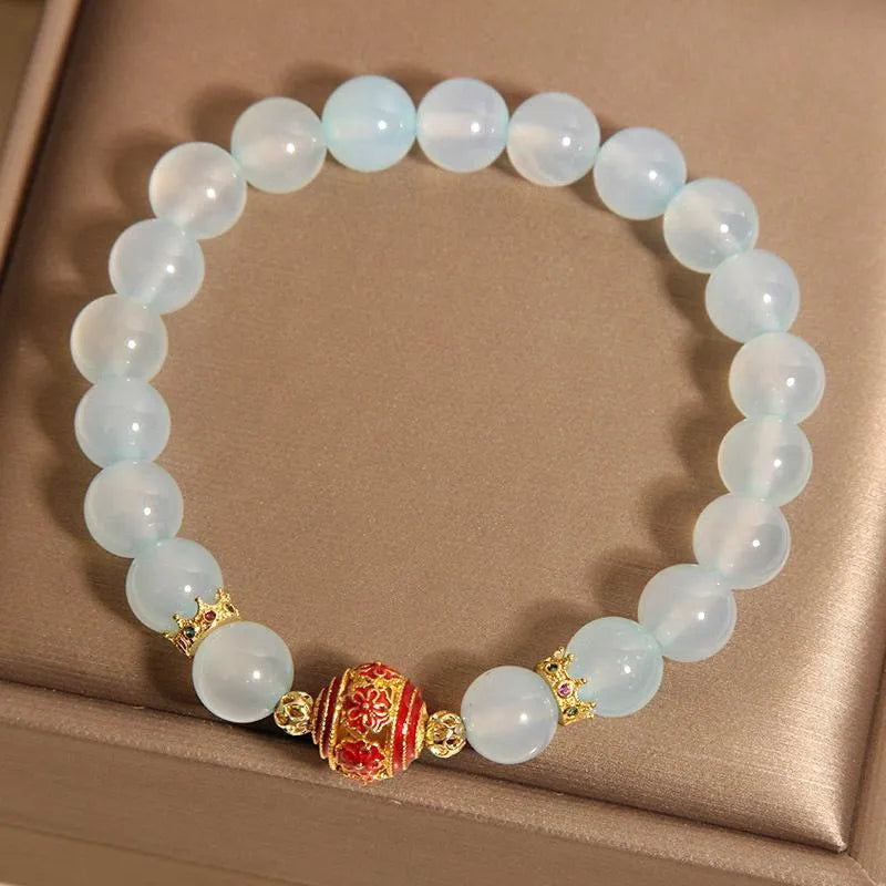 Blue agate flange colourful ball bead crystal bracelet for women Japanese Korean style