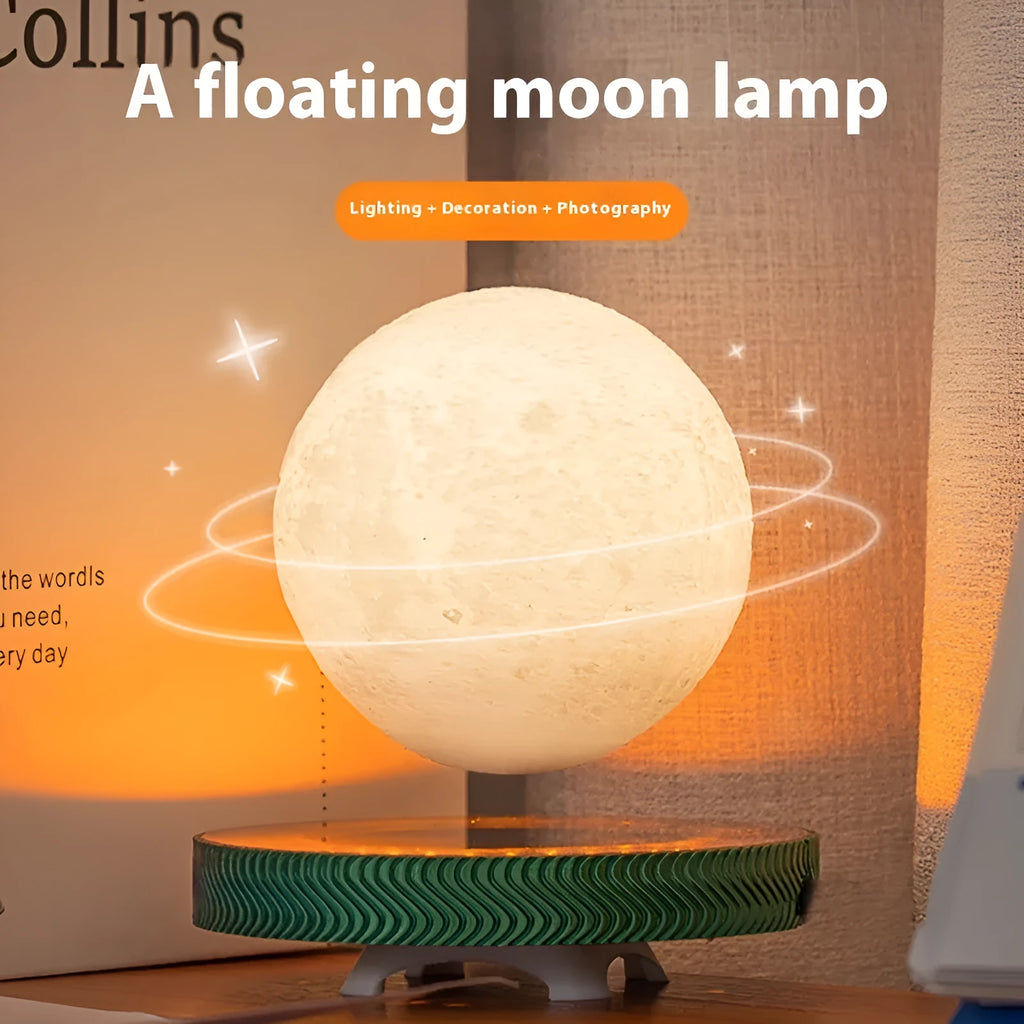 Magnetic suspension moon decorative lamp with 3D-printed floating design