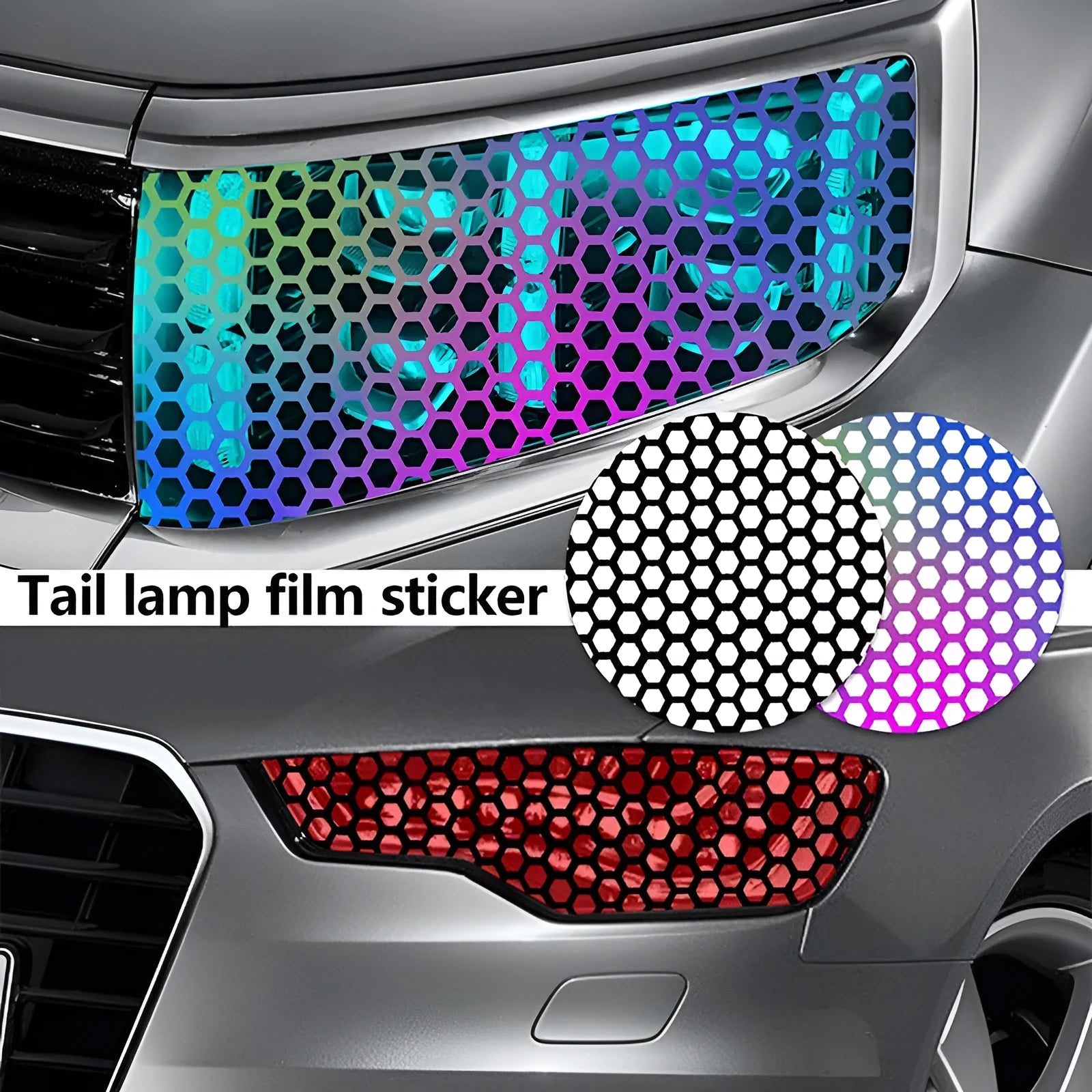 Car taillight honeycomb pattern sticker set in black, carbon fibre black, and colourful options