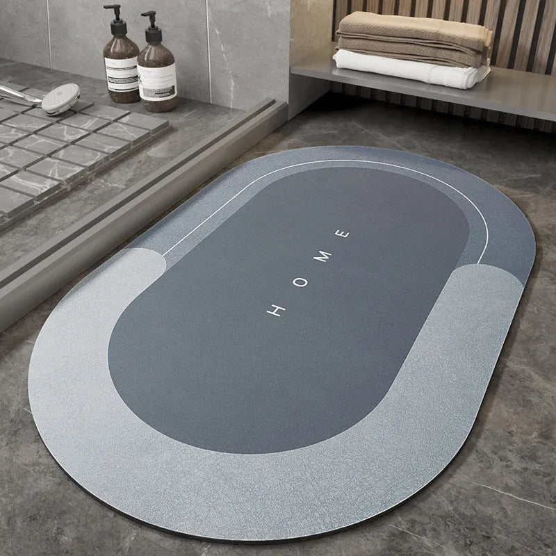 Blended fabric machine-woven bathroom floor mat in oval shape, Lake Baikal blue, 40x60cm size