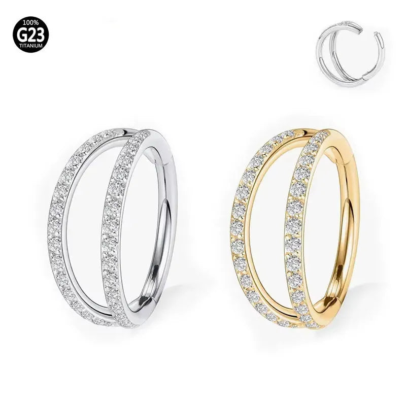 Titanium alloy lip nose ring jewellery with diamond treatment in gold or steel colour options