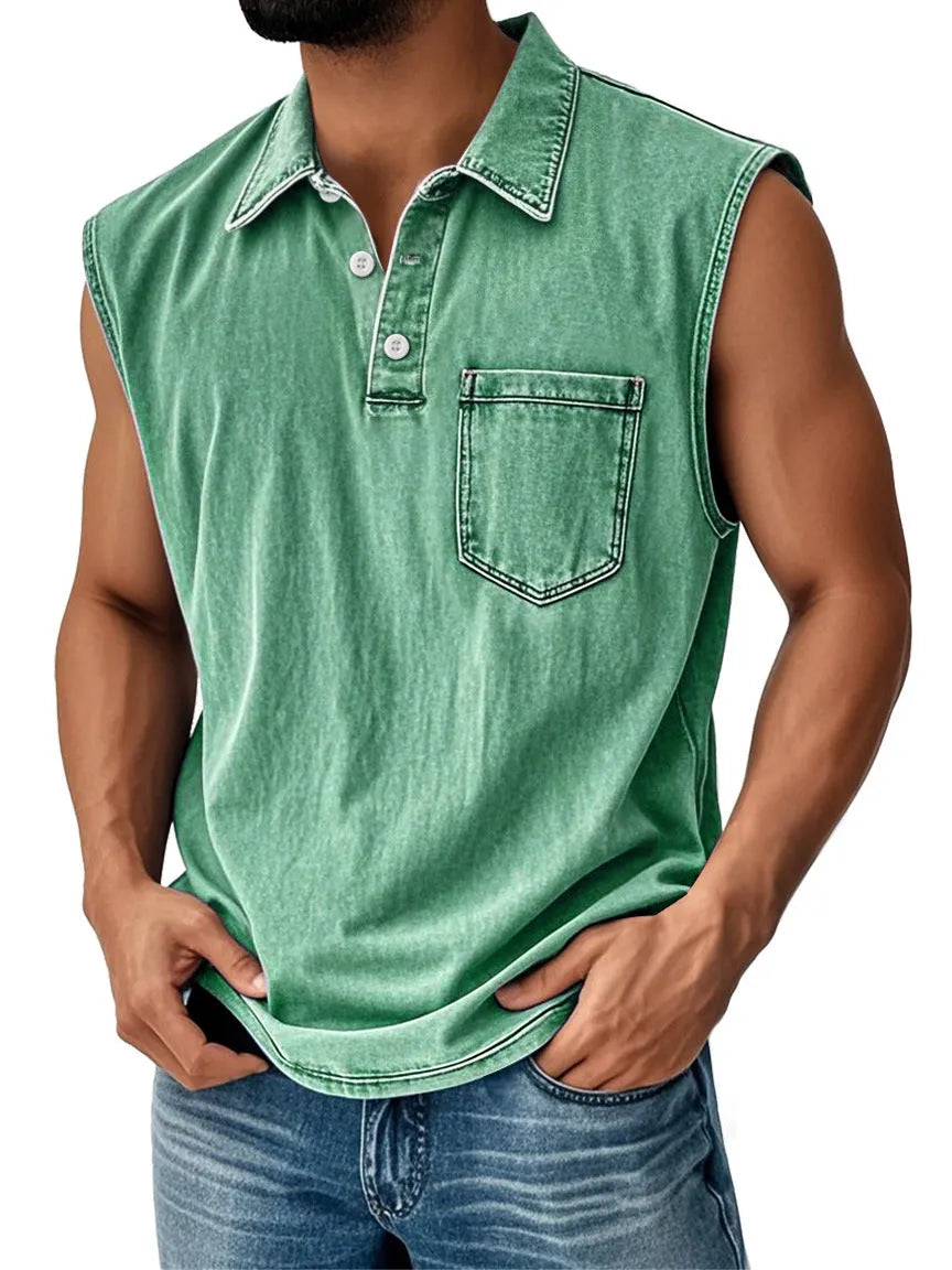 3D digital print men's loose fit button polo shirt short sleeve in polyester fibre, front view