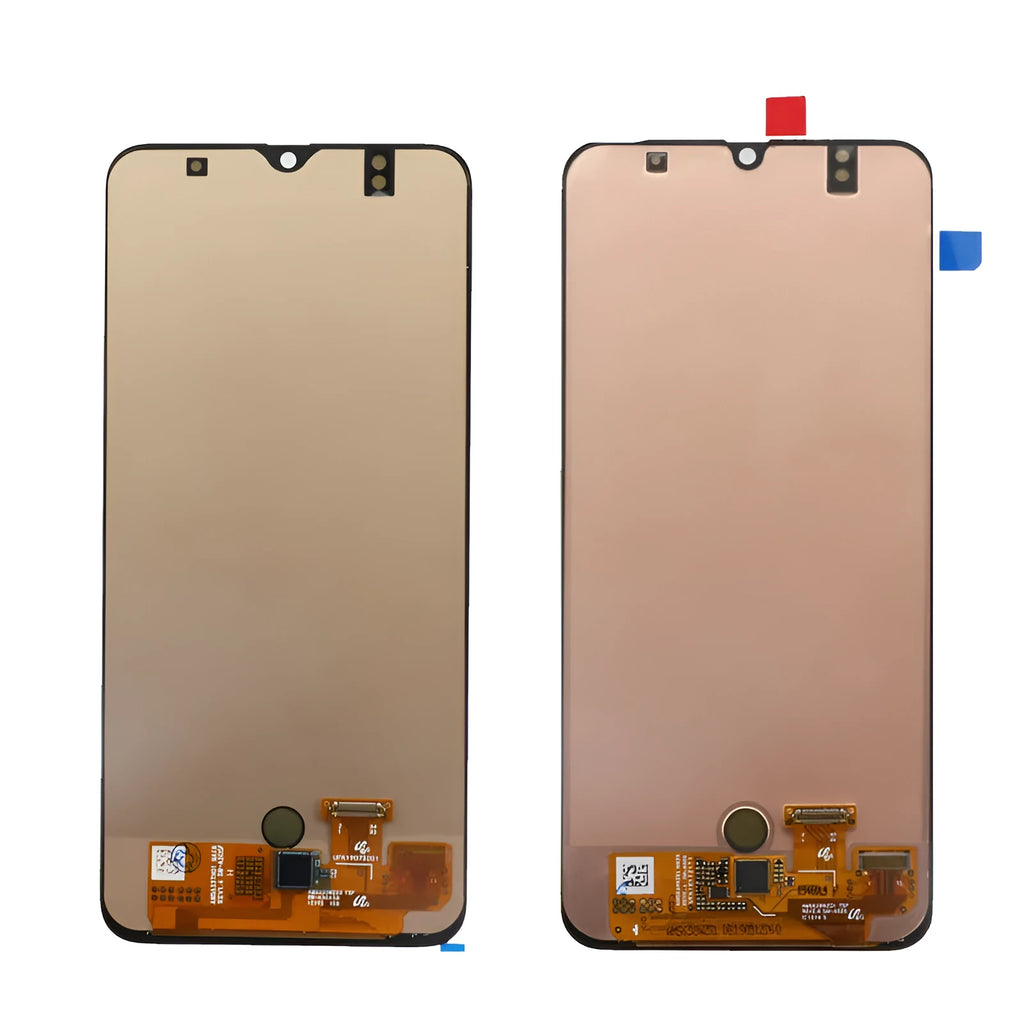 Black replacement LCD screen for Samsung Galaxy A50 and A50S in OLED or in-cell construction.