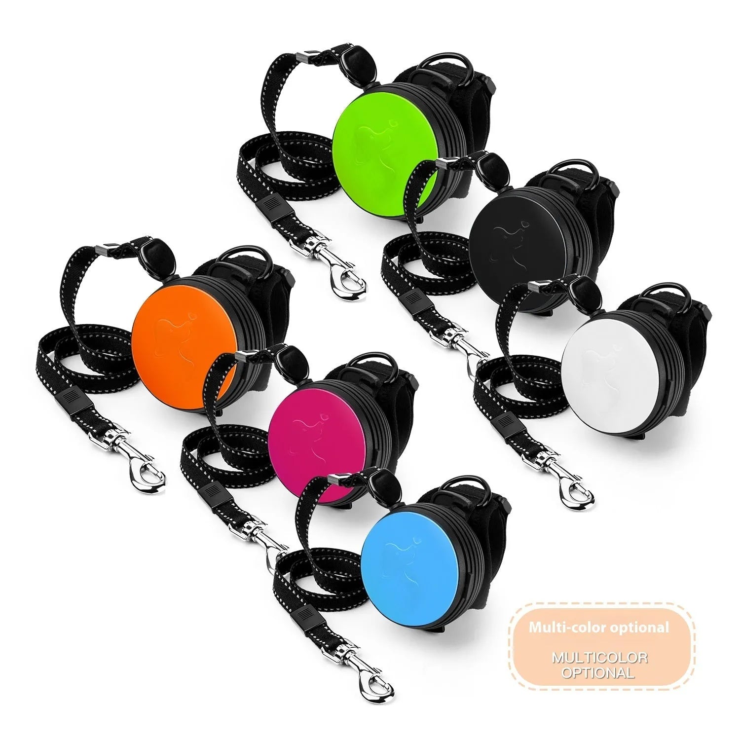 Automatic retractable dog leash with nylon construction and one-touch brake in various colours