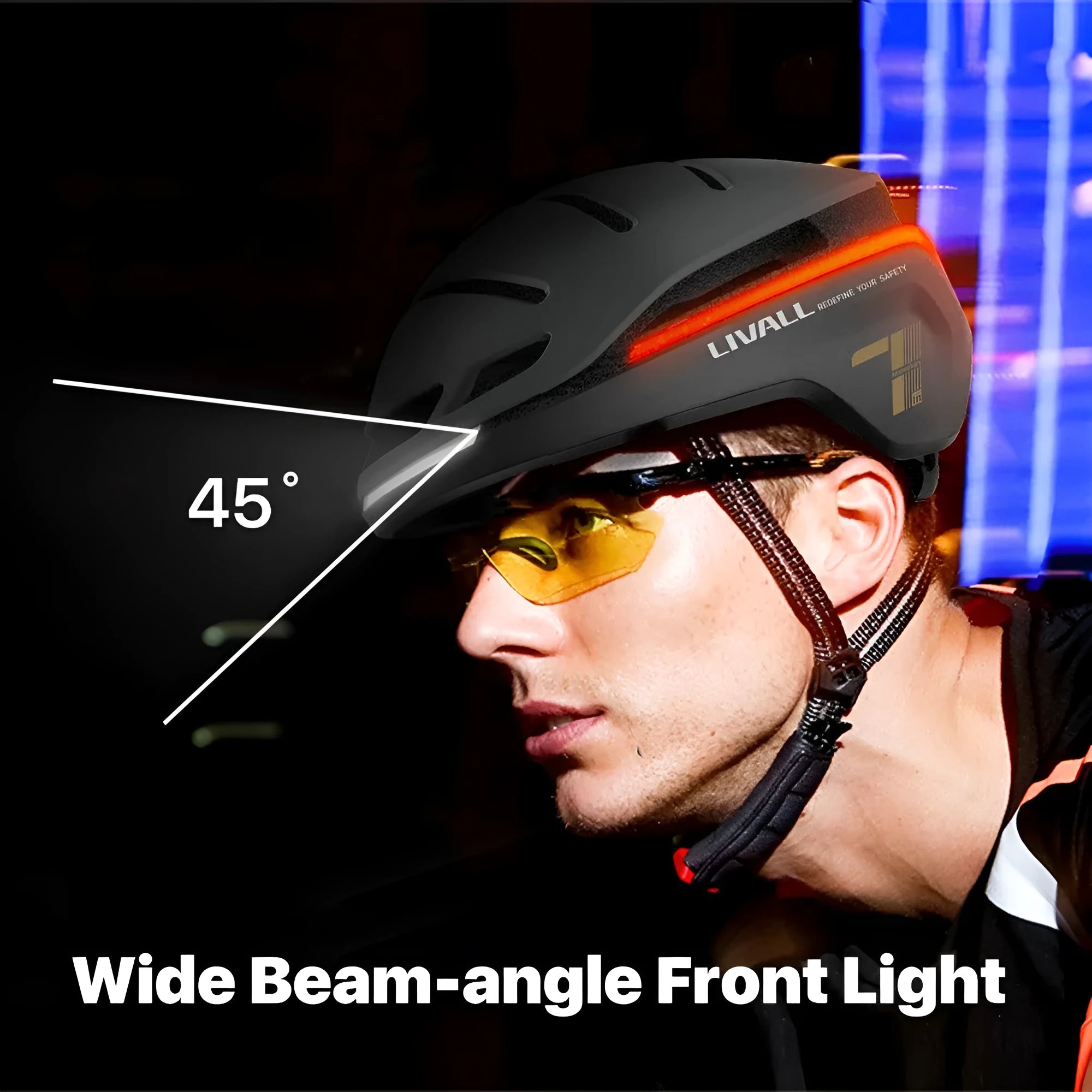 City light smart bicycle helmet with LED flash control in Aurora Purple on dark background