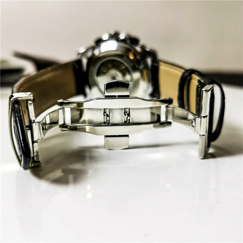Men's automatic mechanical watch with 12mm thick case in various colour combinations