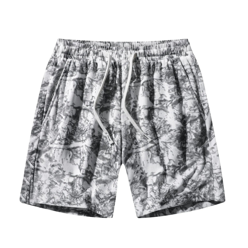 Men's camouflage pattern corduroy athletic shorts with straight leg cut and high waist