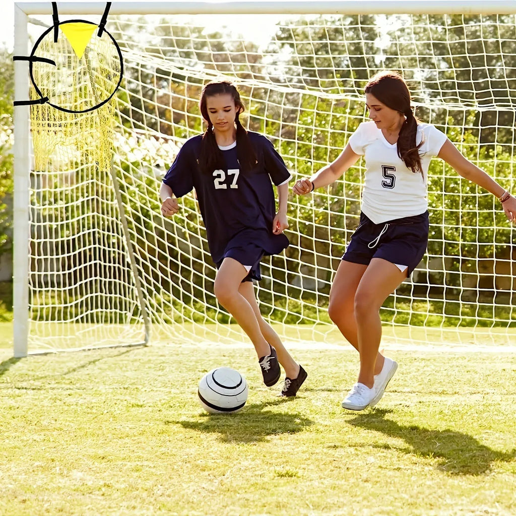 Portable soccer training goal net with aluminium frame in yellow colour option set up for practice
