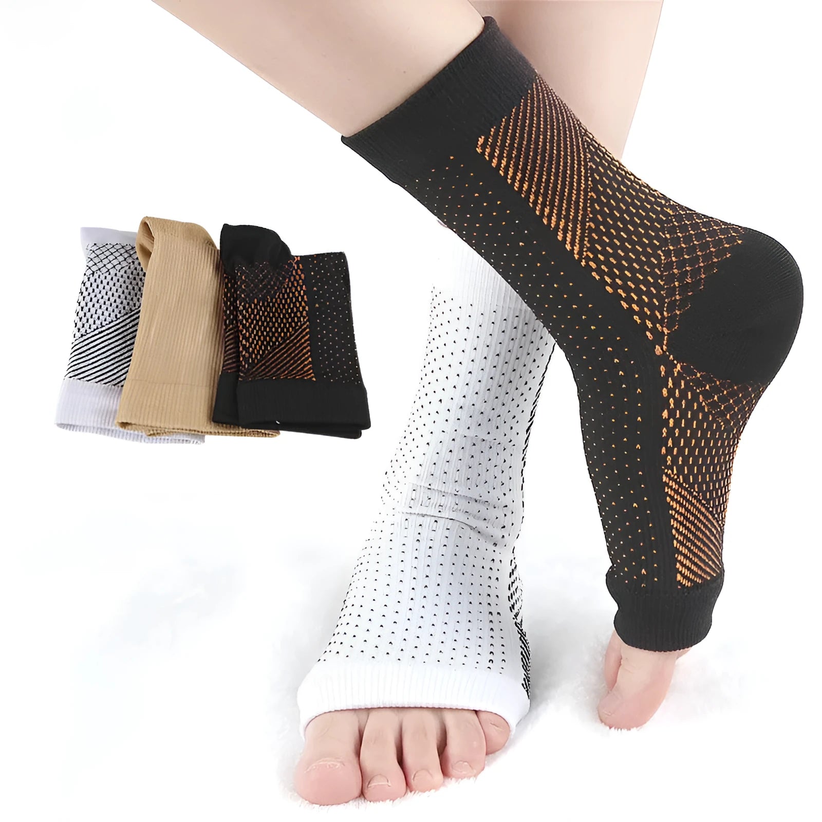 Korean-style invisible pressure sports socks in black and white nylon with short tube length