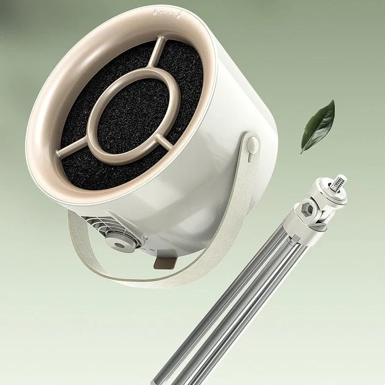 Milky white portable desktop exhaust fan with tripod stand and USB cable