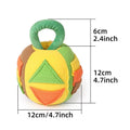 Green and pink plush squeaky dog ball toy with treat pockets for small medium dogs