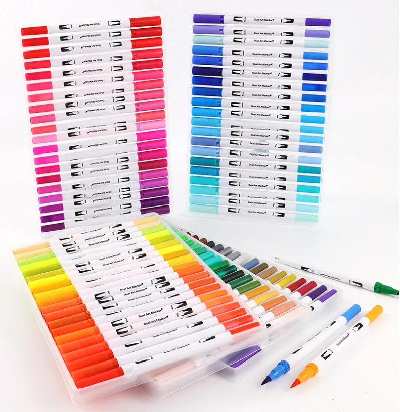 Set of ink watercolour pens in a case, available in 48, 60, 72, or 100 colour options.