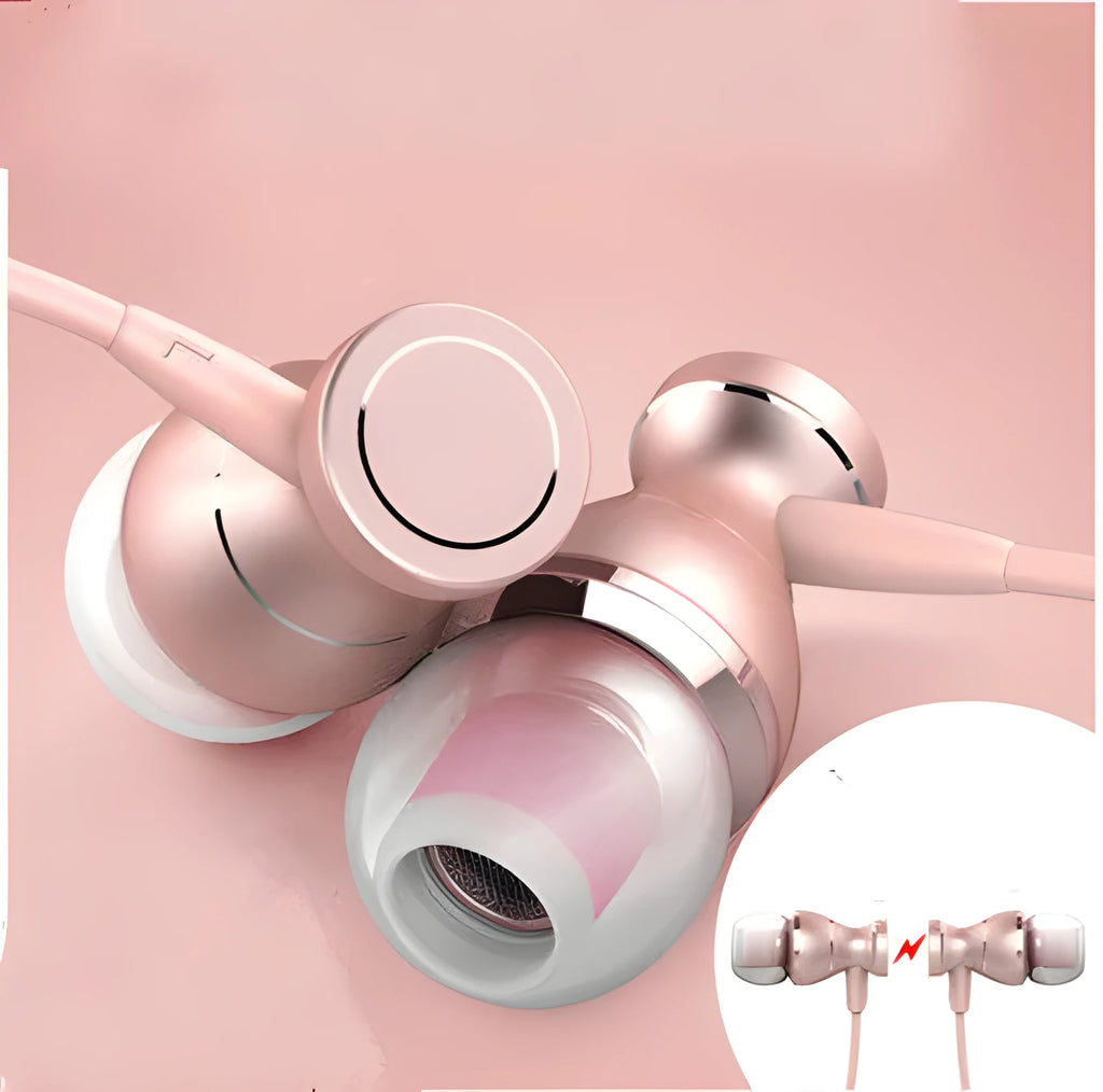 In-ear subwoofer universal headphones with black silicone earpieces and 1.2m TPE cable on white background