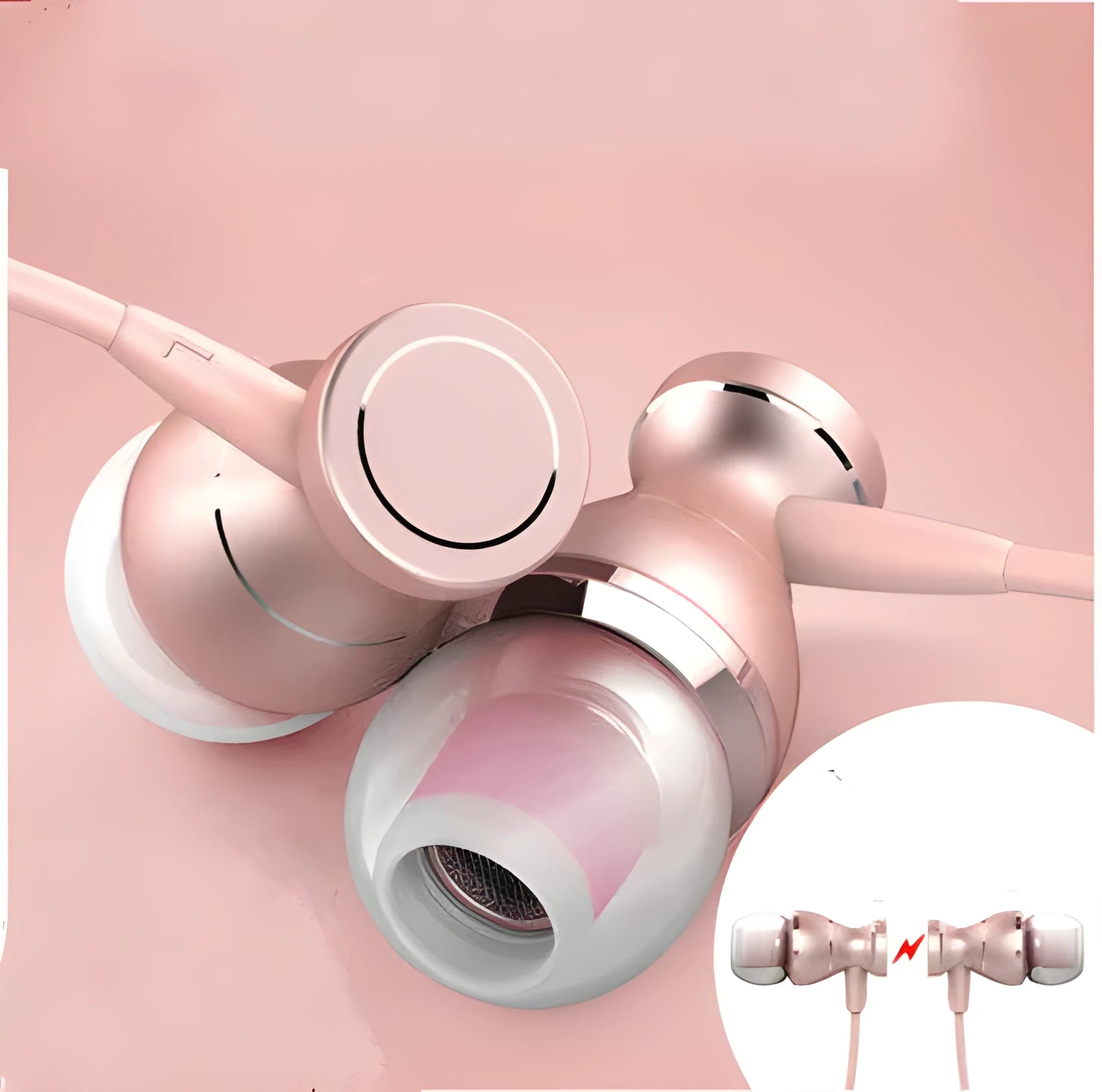 In-ear subwoofer universal headphones with black silicone earpieces and 1.2m TPE cable on white background