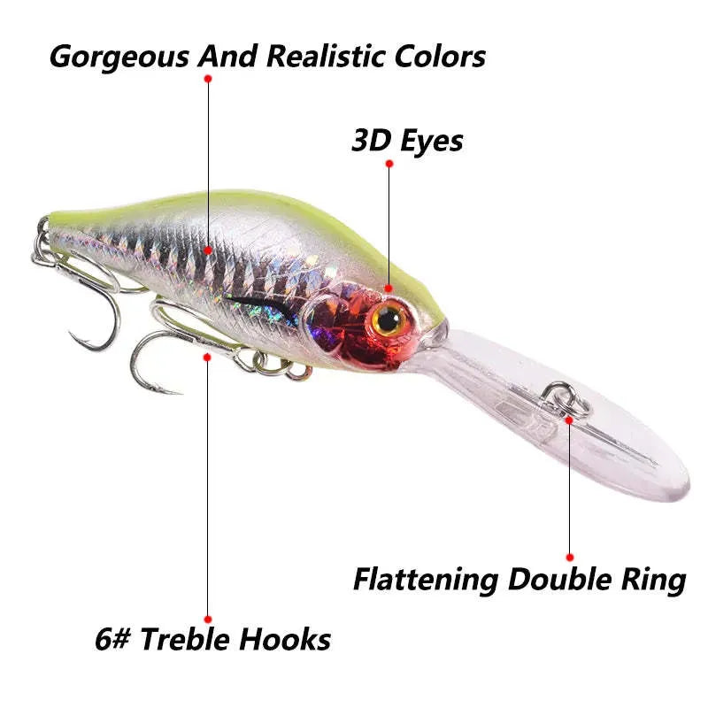 Little Fat Man deep diving minnow fishing lure in one of five colours, showing 10.5cm length.