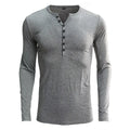 Men's long sleeve cotton blend pullover t-shirt in solid colour, Blue Gray Wine Red options, European and American style