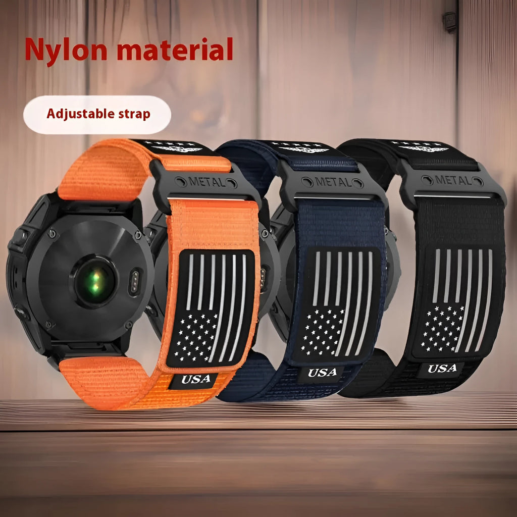 Nylon magic tape watch strap in Army Green with Velcro closure, 22mm width, for Samsung smartwatch