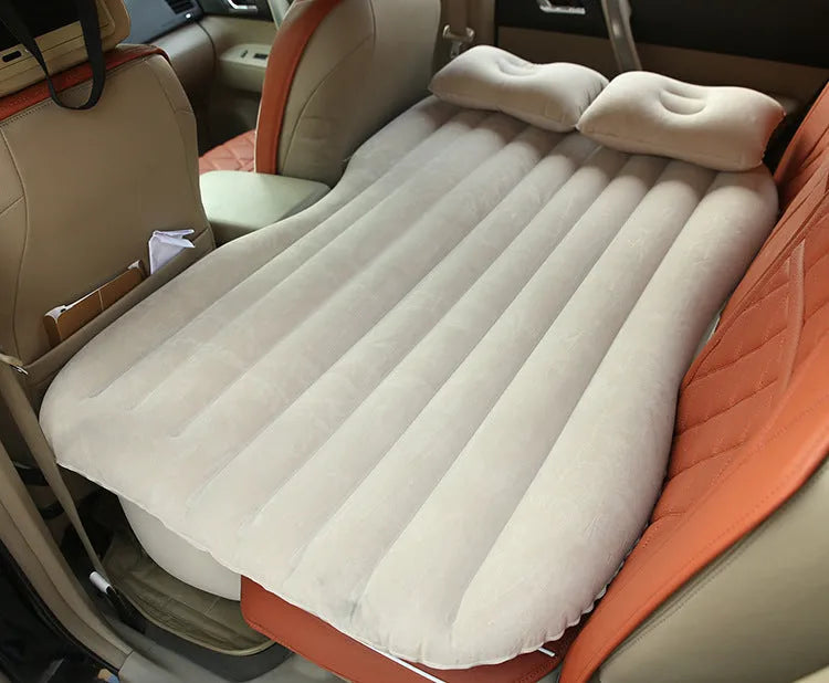 Car inflatable bed with ultra-thickened flocking cloth in black wave colour, includes pillows and storage bag