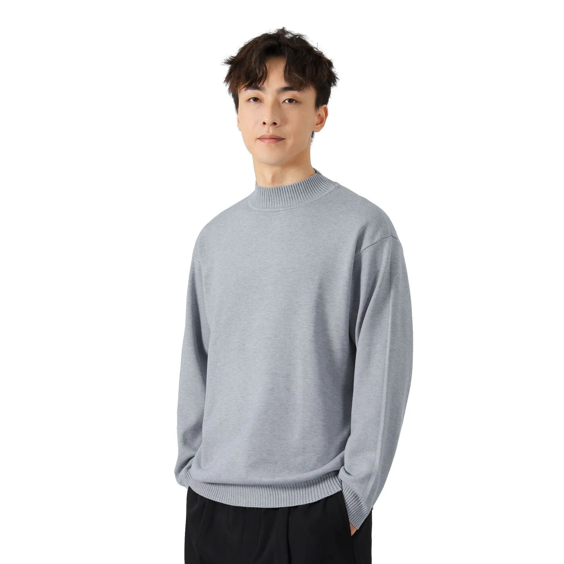 Men's loose fit long-sleeved pullover sweater in solid colour, viscose blend, autumn casual top