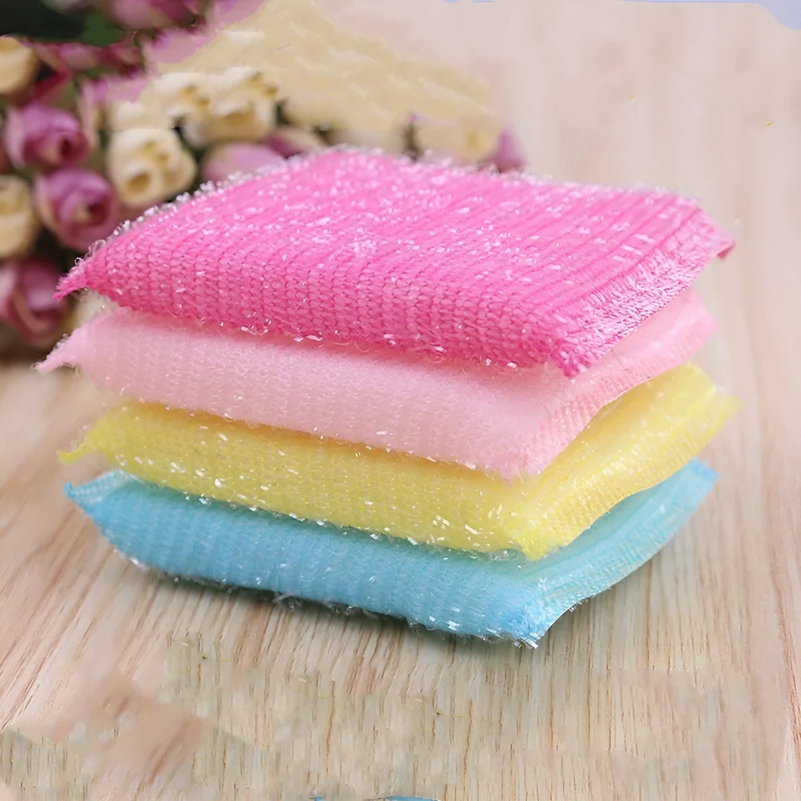 Fine stripe scrubbing King sponge mop in macaron colours, showing pinstripe fabric surface.