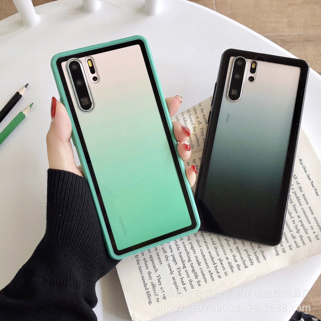Rainbow glitter phone case for Huawei smartphones showing dual-material TPU and PC construction