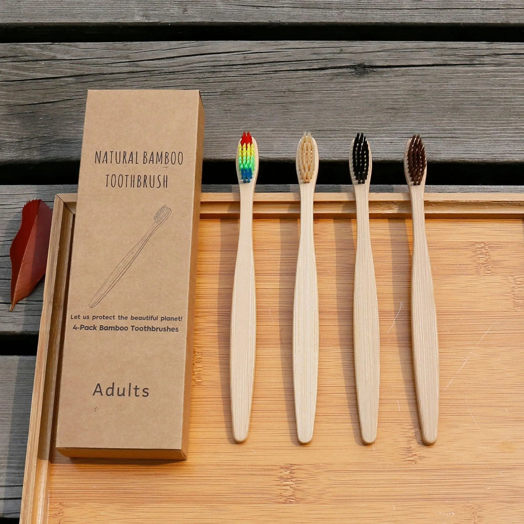 Eco friendly bamboo soft fibre toothbrush with biodegradable handle and soft PBT bristles