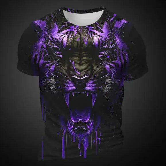 Men's 3D tiger pattern short sleeve t-shirt in polyester fabric