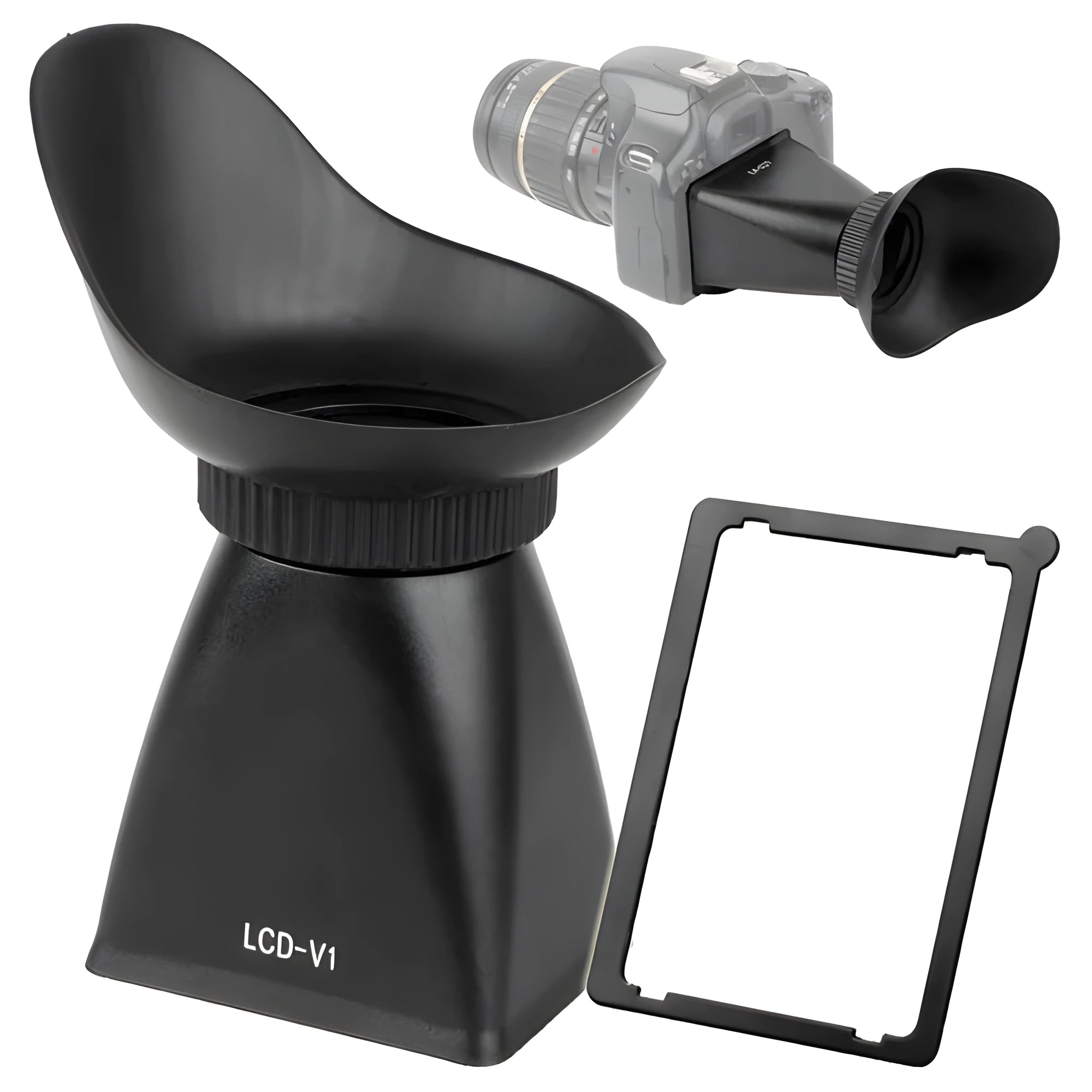 Camera framing amplifier viewfinder attached to DSLR camera LCD screen