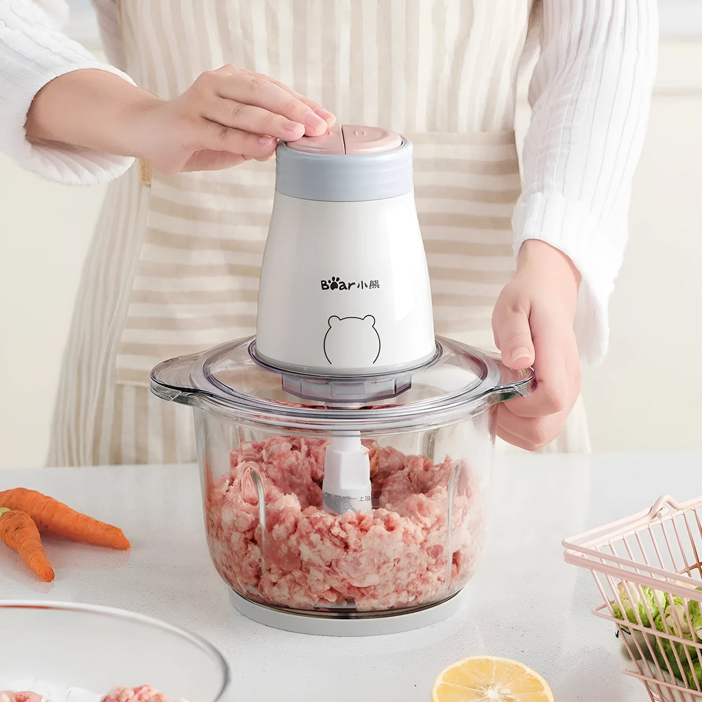 2L glass bowl electric vegetable chopper blender with stainless steel interface and blade assembly