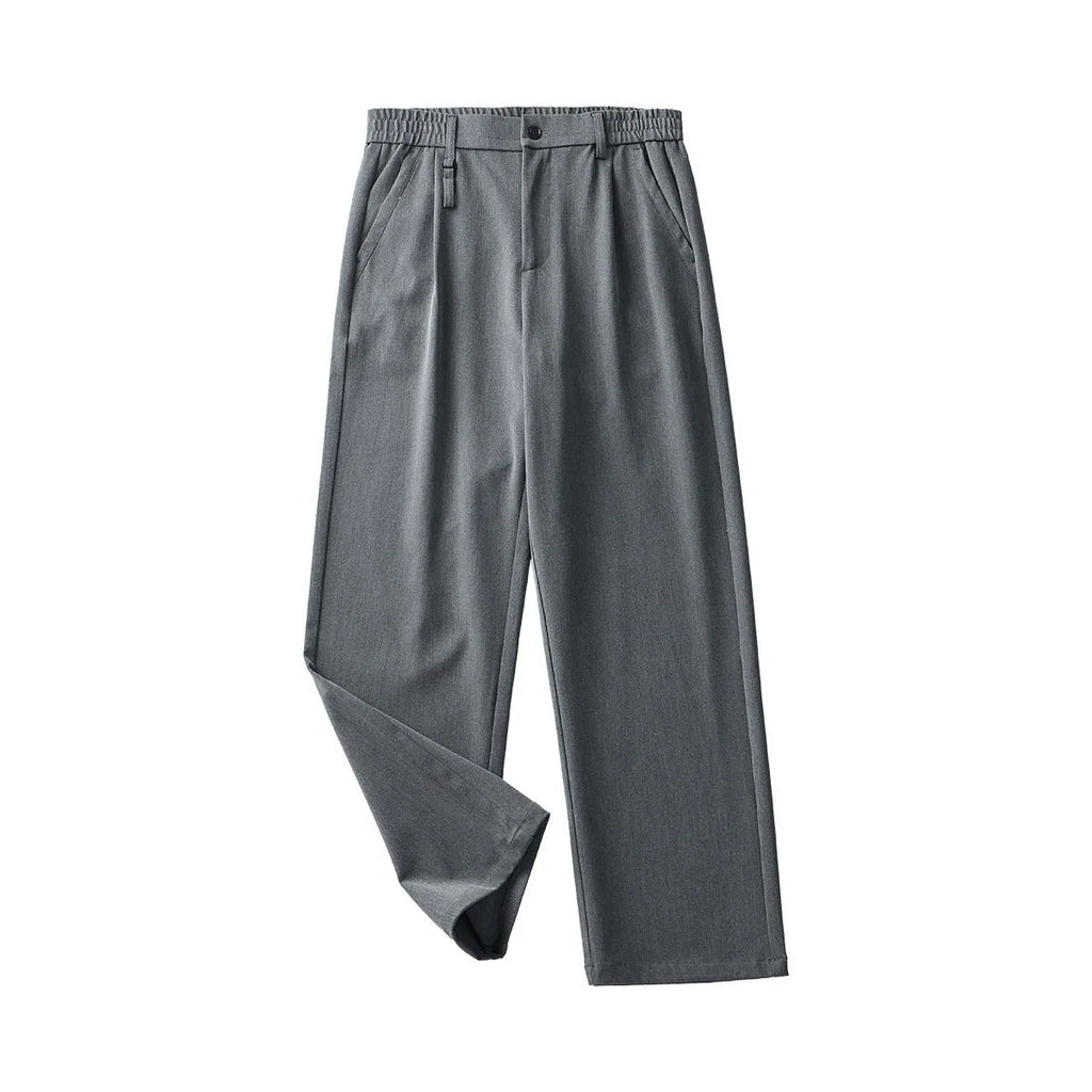 Business casual draping suit pants loose straight-leg solid black colour fabric blend