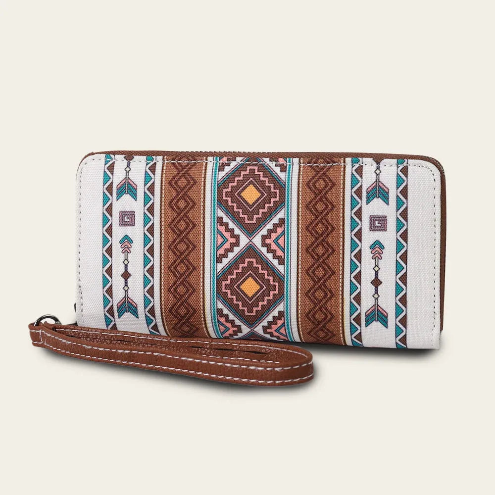 Bohemian striped canvas RFID wallet with anti-theft function measuring 20x10x2cm