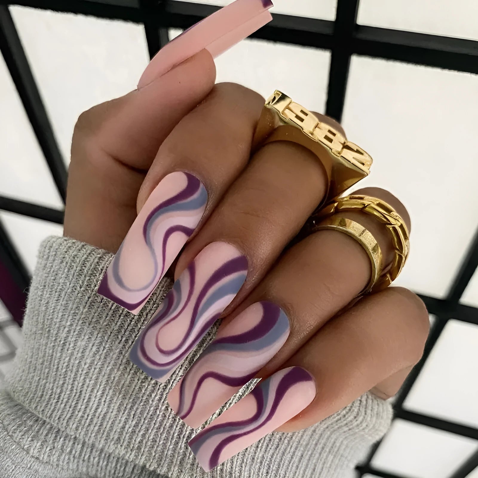 Ballet wave line detachable nail stickers in W067 colour with jelly glue packs