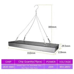 25W LED plant supplement light with 75 LEDs and steel hanging kit for greenhouse seedling use