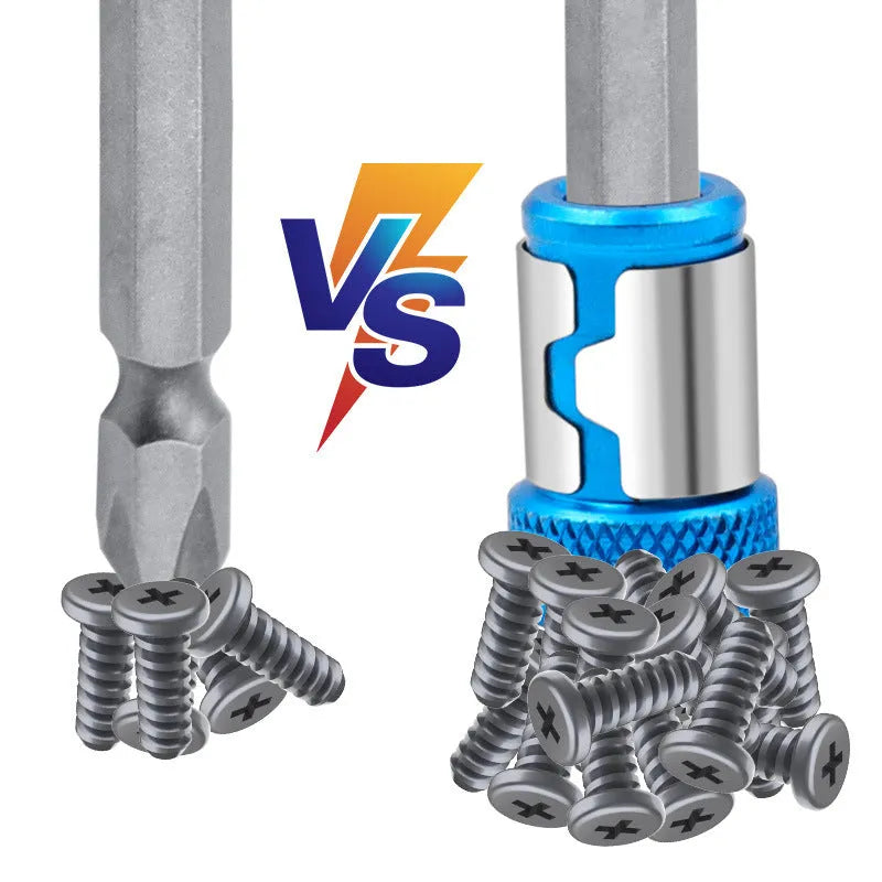 Light blue screwdriver bit with magnetic ring in high carbon steel